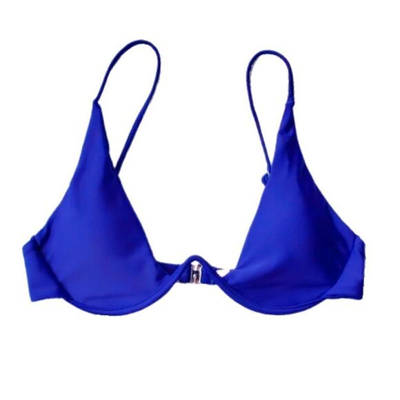 Zaful Forever Young Cobalt Blue Sexy Plunge Collar Swim Bikini Top Bra - Picture 1 of 6
